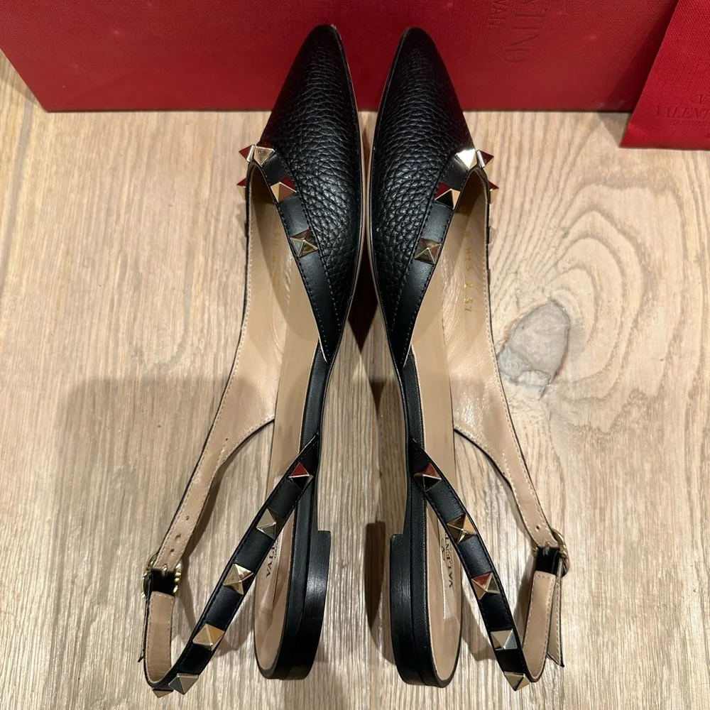 Valentino Ballerina Rockstud Black Point Toe Flats - Picture 9 of 14